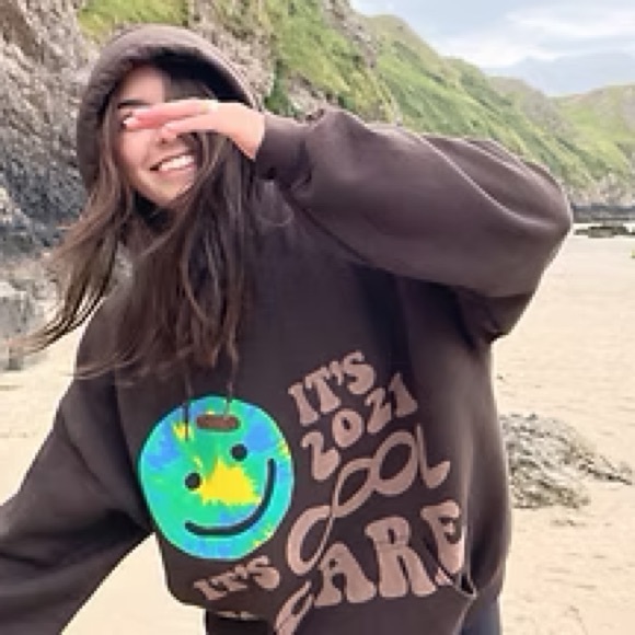 Lonely Ghost Women’s Sweatshirt Hoodie Pullover It’s Cool To Care 2021 Brown XXL - Picture 1 of 14
